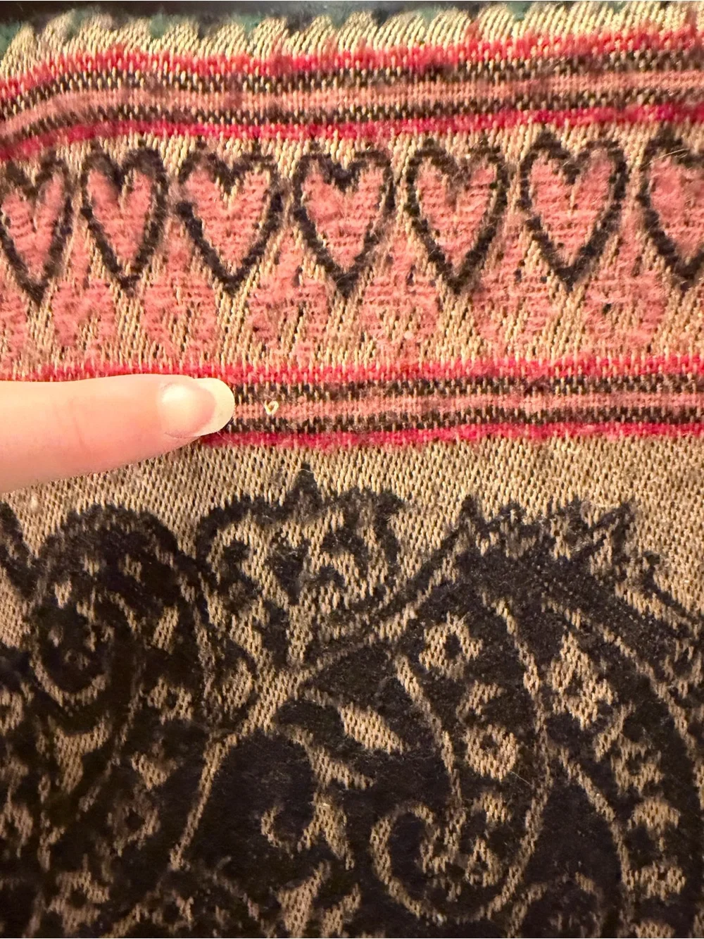 Large Cozy Shawl with Intricate Designs and Darling Heart Pattern
